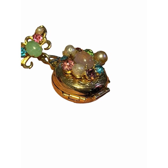 Vintage Coro 4/way Picture Locket Brooch Pin With Rhinestones Gold Tone - Picture 2 of 8